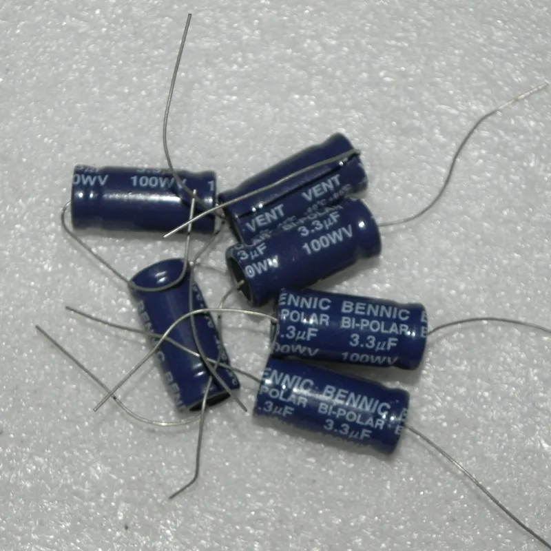 

50PCS NEW axial BENNIC 100WV 3.3UF 13x26mm bi-polar BP non-polar 3.3UF/100WV aluminum electrolytic capacitor 3.3uf 100v