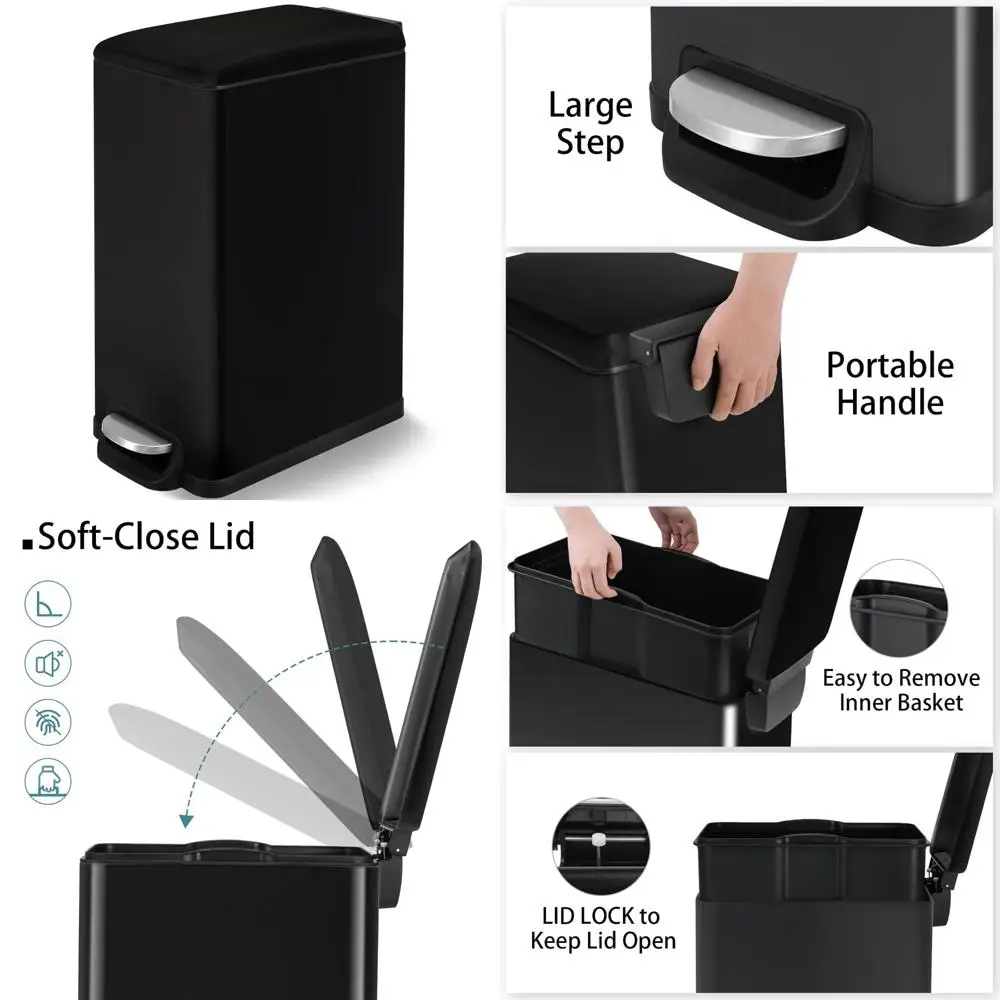 

Large 50L Stainless Steel Kitchen Trash Can with Step and Lid, Slim Design for Efficient Waste Management