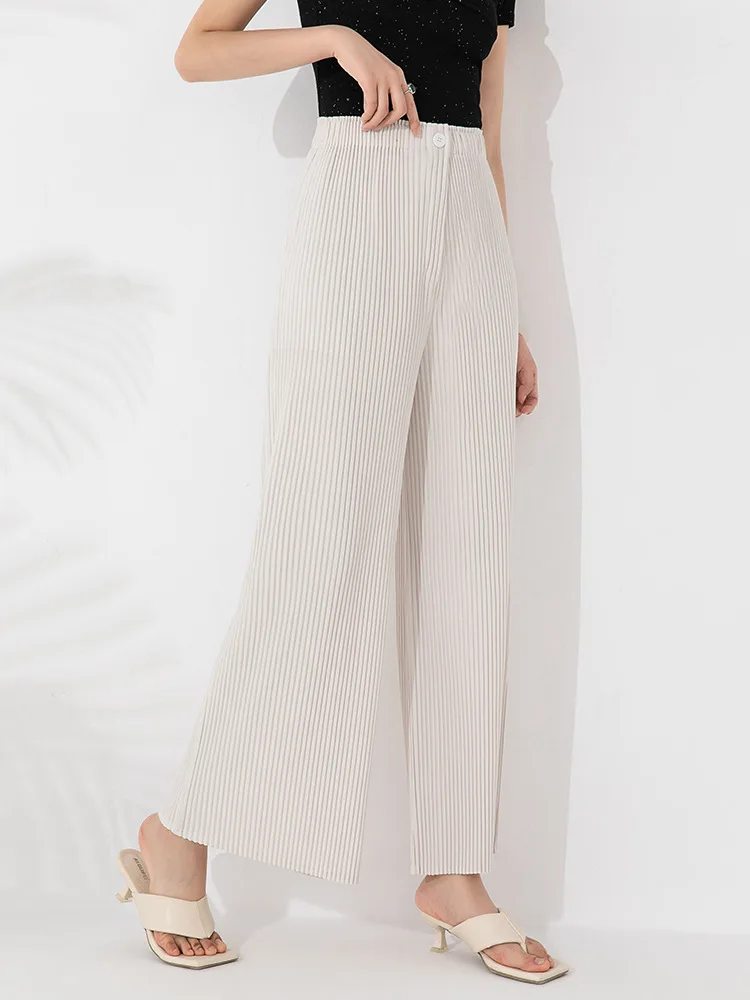 Wrinkle Spring and Autumn New Wide Leg Women's Fashion Style Large Size Elastic Waist Casual Versatile Straight Pants [20240676]