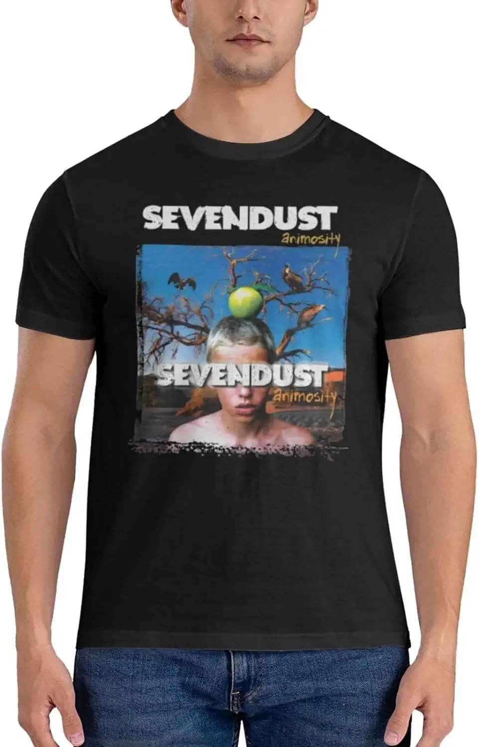 Sevendusts Shirt Men's Cotton Short Sleeve Top Fashion Crew Neck T-Shirt Black