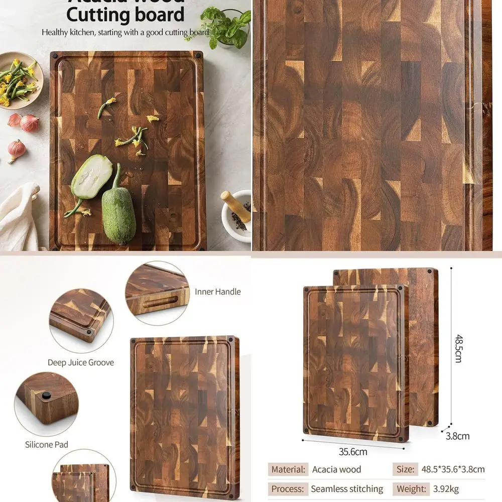 

Reversible Acacia Wood Chopping Board with Non-Slip Feet, Handles, and Juice Groove - 19L x 14W x 1.5T