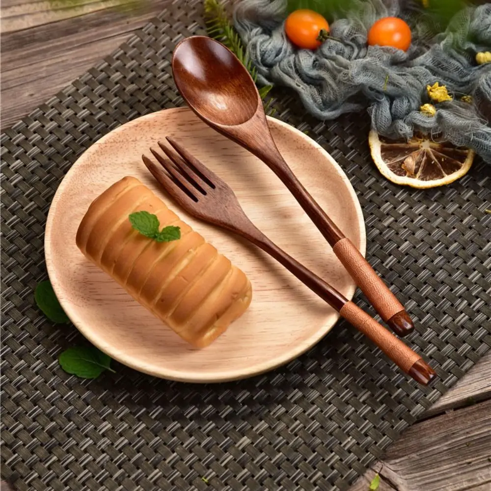 High Quality Natural Wooden Spoon Handmade Wooden Fork Utensil Cereal Fork Kitchen Accessories