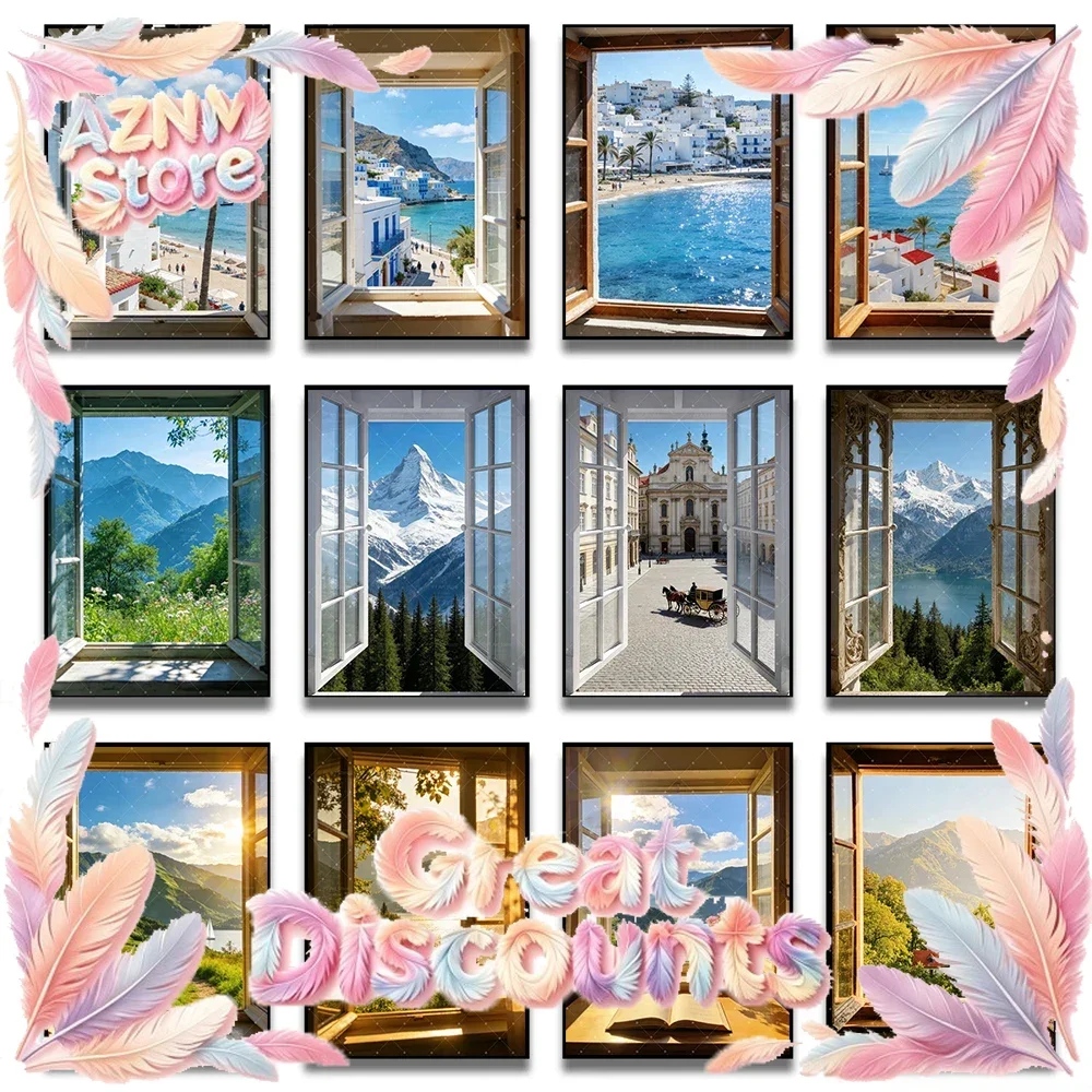 Open Window Poster Print For Living Room Office Modern Landscape Wall Art Coastal View Exhibition Canvas Painting Home Decor