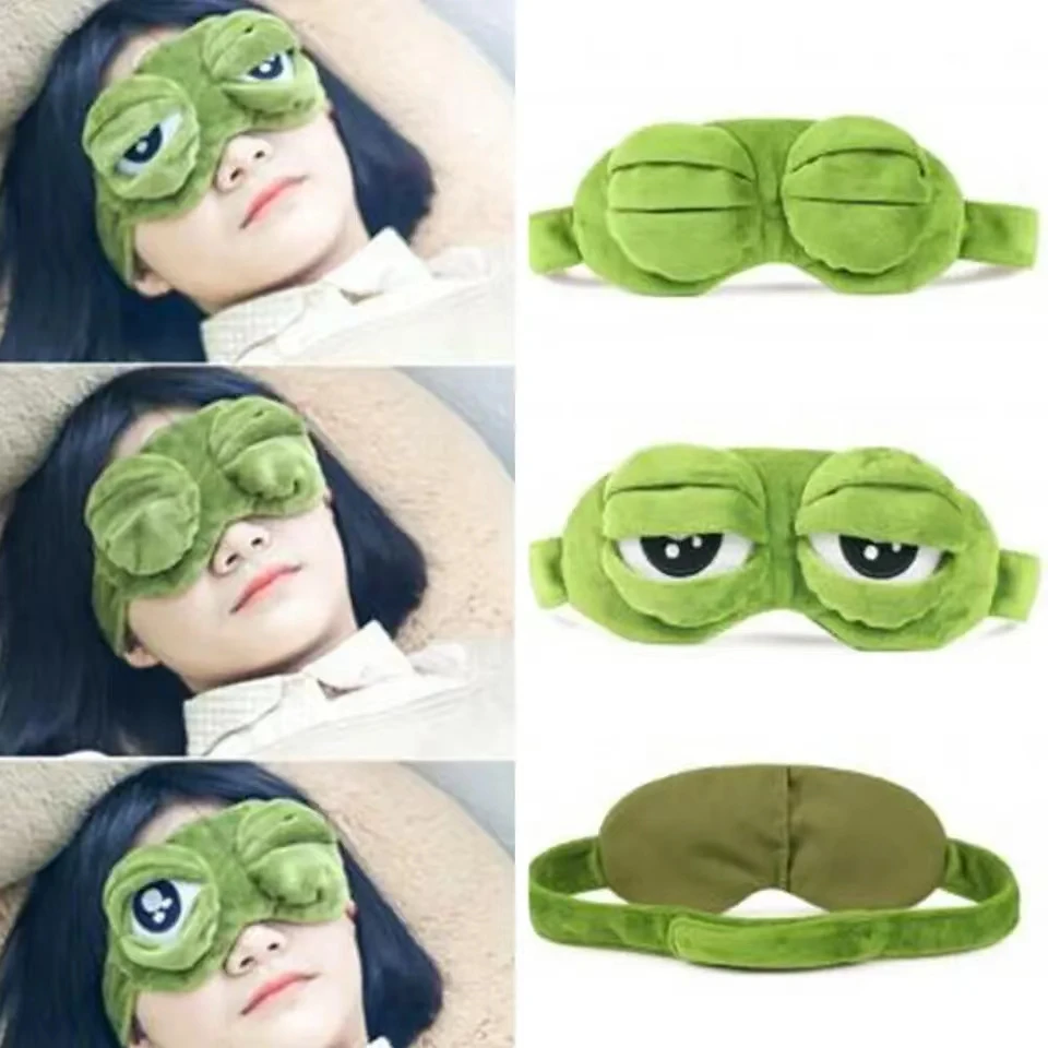 Hirigin New Unisex Creative Travel Sleep 3D Eye Mask Cartoon Frog Filled Hood Eyeshade Cover Blinder Office School Blindfold