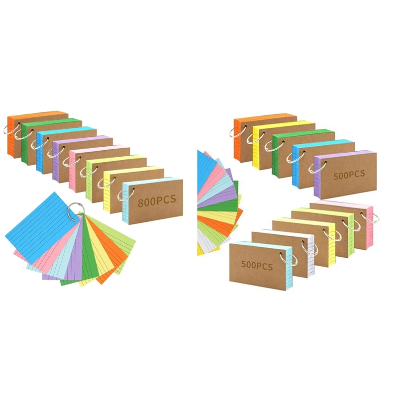 

Index Cards 3X5 Inches Colored Flash Cards With Ring, Punched Lined Flashcard Ruled Index Cards Notecards