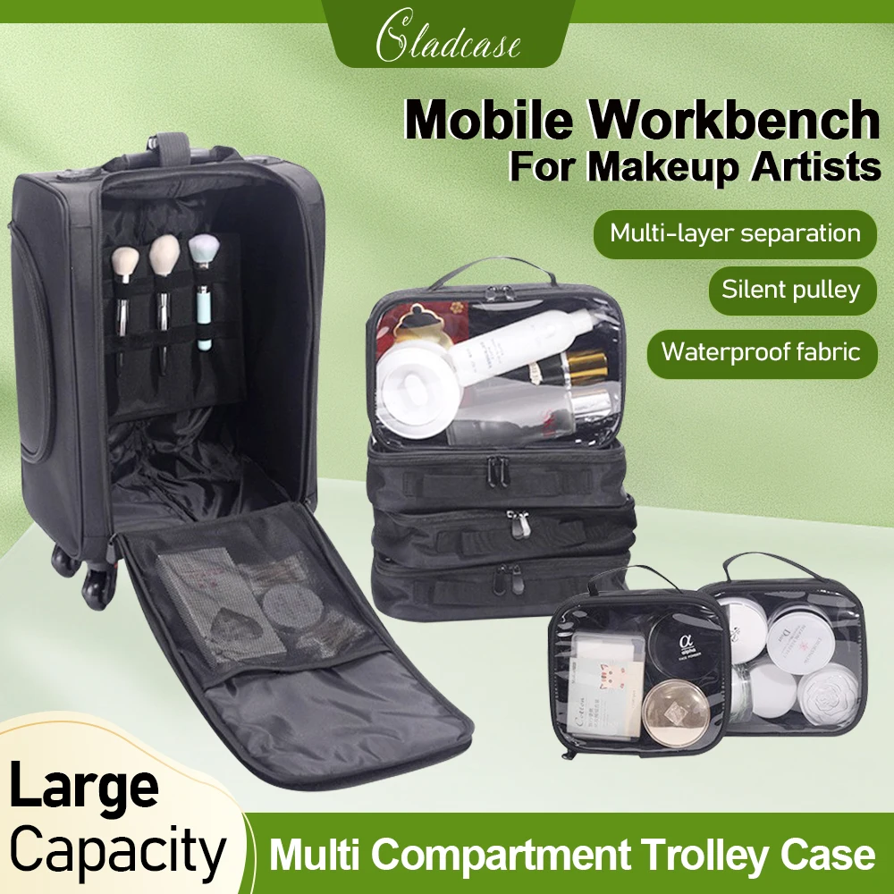 Rolling Makeup Train Box Large-Capacity Makeup Toolbox Oxford Cloth Makeup Bag Suitable For Makeup Travel Boxes For Women