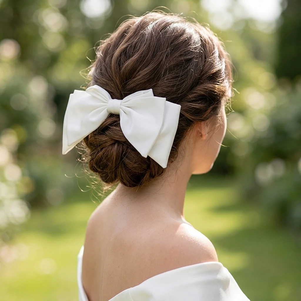 

Bridal Hair Clip With Satin-Bow For Wedding Elegant Bridal Accessory Suitable For Bridal Hairstyles
