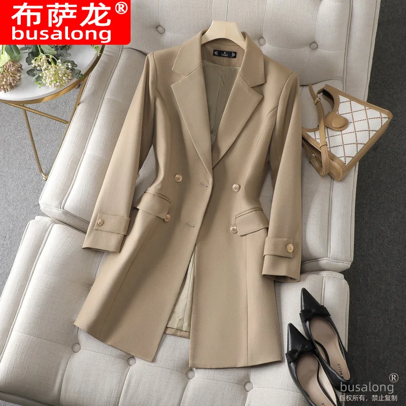 

Элегантный модный костюм, новое женское пальто в корейском стиле, профессиональный костюм средней длины, плащ с воротником, рабочая одежда8620