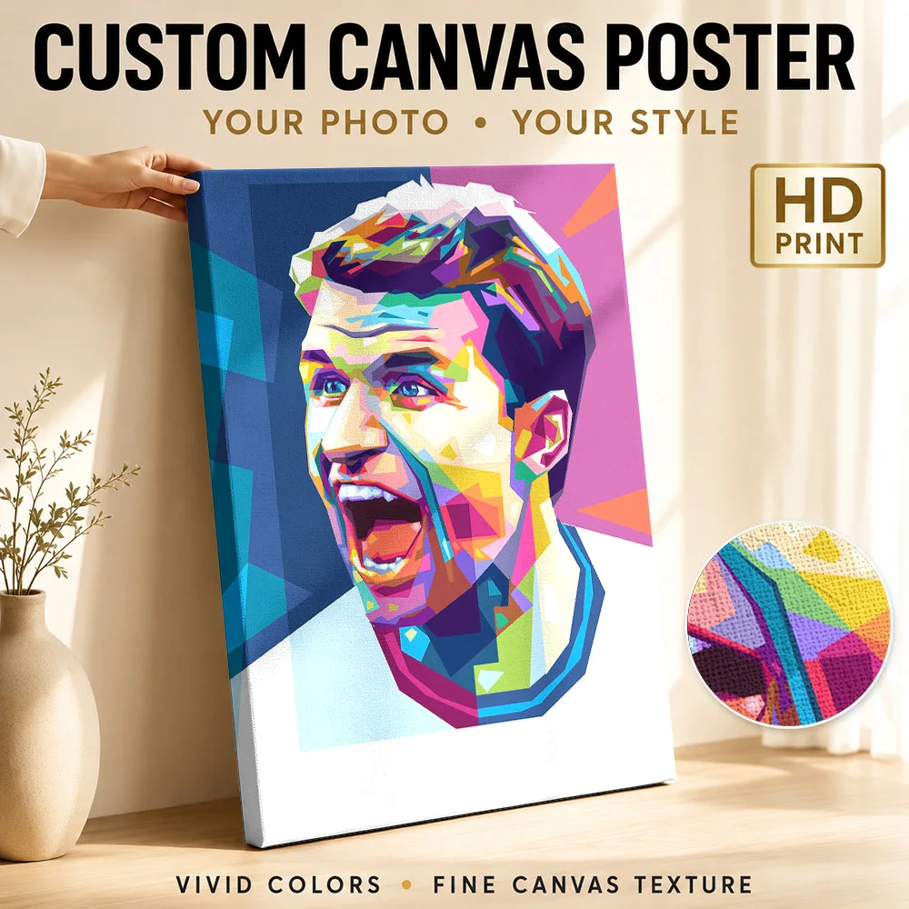 Cristiano Ronaldo Soccer Tribute Canvas Print Poster Splatter Style Wall Art With Customized Photo For Home Gym Ideal Coach Gift