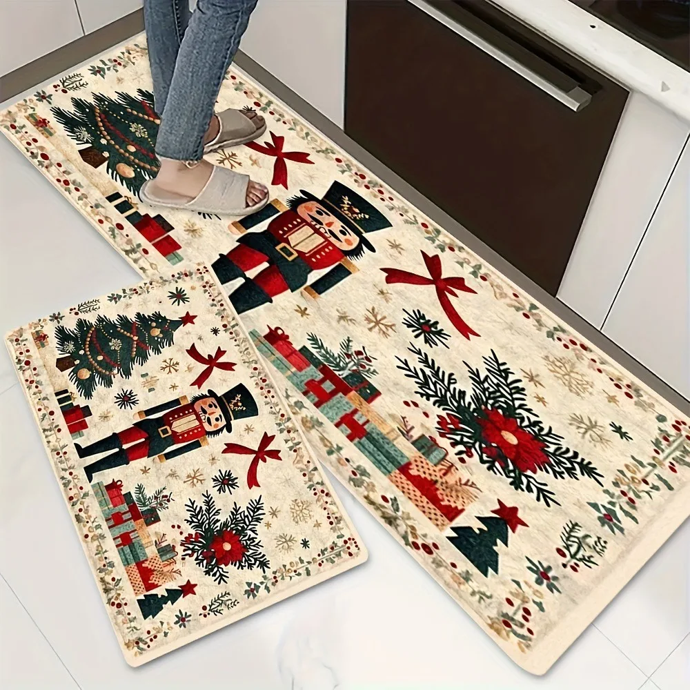 VIKAMA Burlap Red Truck Patchwork Leopard Trees Wonderful Time, Non Slip Washable Absorbent Soft Rug Set, Xmas Home Decor Gift