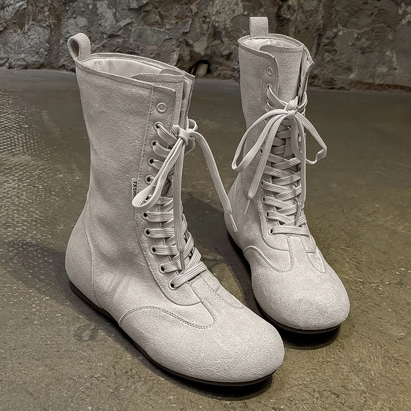 Men Lace Up Retro Suede Flat Bottomed Round Toe Fashionable Boots Breathable Comfortable Suitable for Casual Street Wear