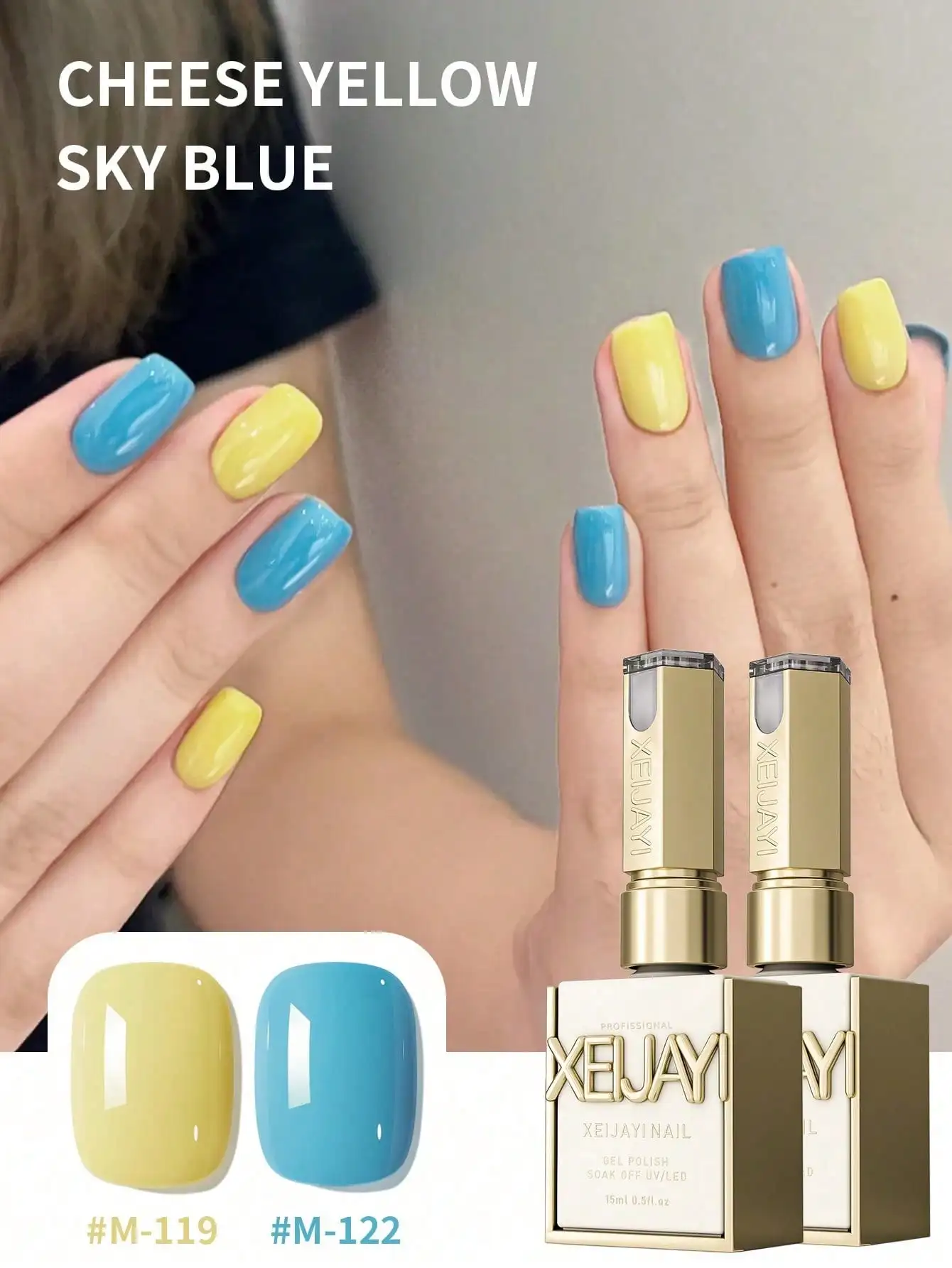 

XEIJAYI 2 Colors 15ML New Pop Sky Blue and Cheese Yellow Nail Polish Set Semi Permanent Nail Soak UV LED Nail Salon DIY
