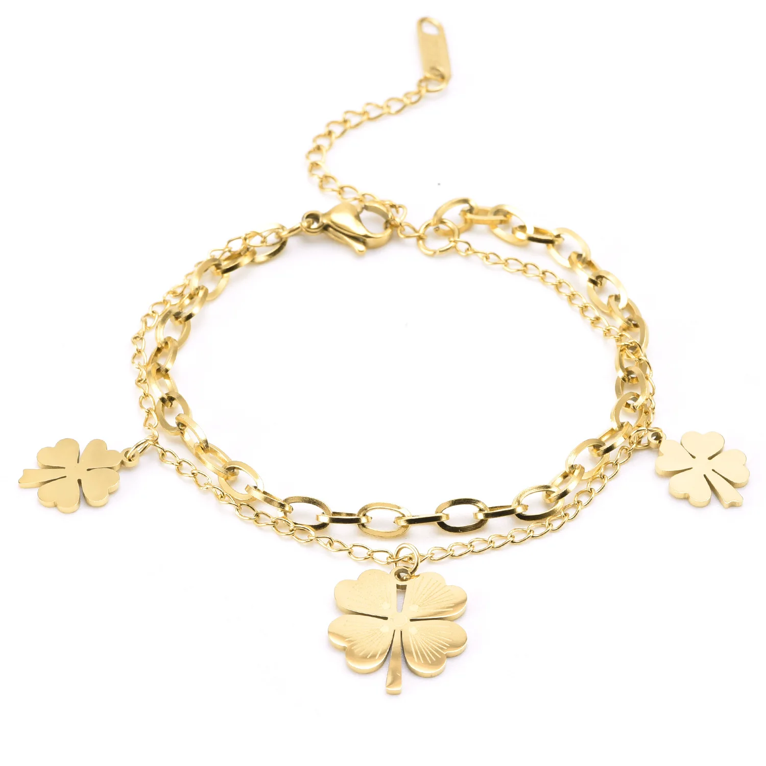 Lucky Clover Titanium Steel Bracelet Charm Chain 18K Gold Plated Waterproof Anti Allergy Jewelry Suitable for Women Girls Gift