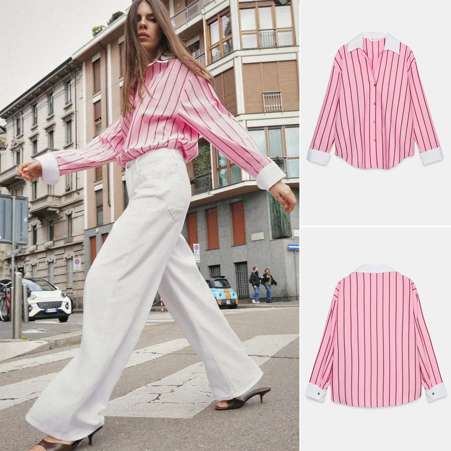 

Spring New Arrival Loose Fit Long Sve Turn-down Collar Color Blo Cuff Striped Briti Sle Women's irt Breathable Pol...