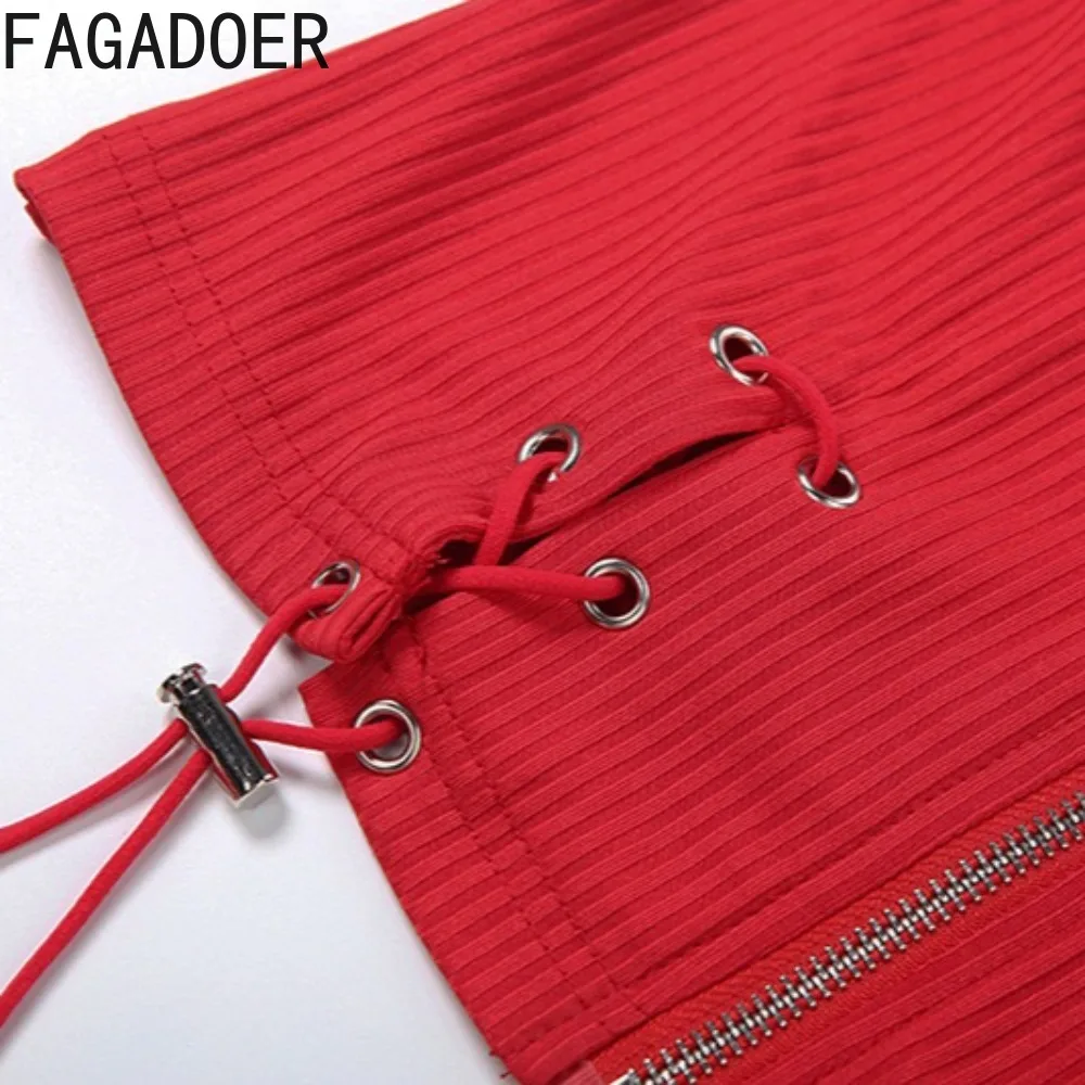 FAGADOER مثير الرباط المرقعة امرأة 2 قطعة مجموعة الزي البريدي أكمام عارية الذراعين المحاصيل الأعلى + السراويل مطابقة الإناث الشارع الشهير #6