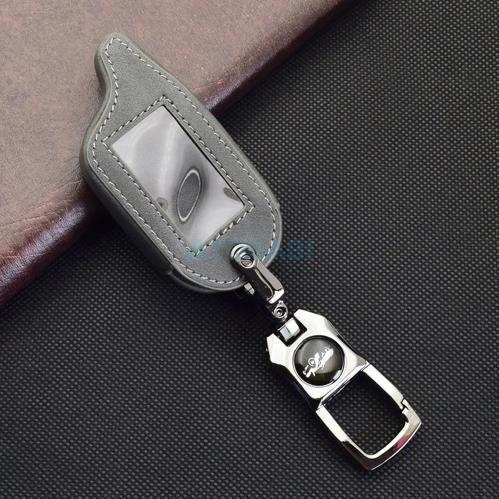 حقيبة غطاء مفتاح السيارة من الجلد الرمادي لـ Starline A91 A61 V7 B9 B6 نظام إنذار السيارة اتجاهين LCD عن بعد Fobs Shell حافظة حماية الجلد #6