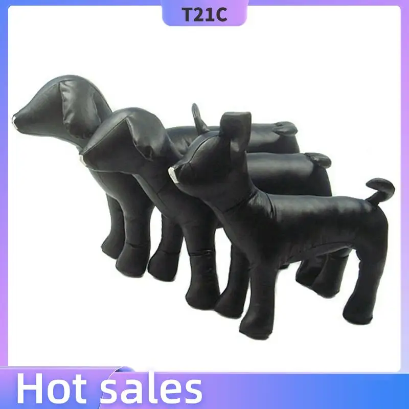 

T21C 2 Pcs Leather Dog Mannequins Standing Position Dog Models Toys Pet Animal Shop Display Mannequin , Black M & White L