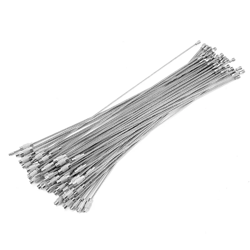 T61C_Stainless Steel 20cm Wire Keychain Cable Key Ring (50pcs)
