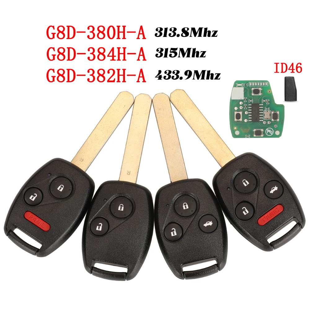 

jingyuqin 313.8/315/433.92Mhz Remote Car Key ID46 for Honda Accord Element CRV HRV City Odyssey Civic G8D-380H-A G8D382H-A /384H