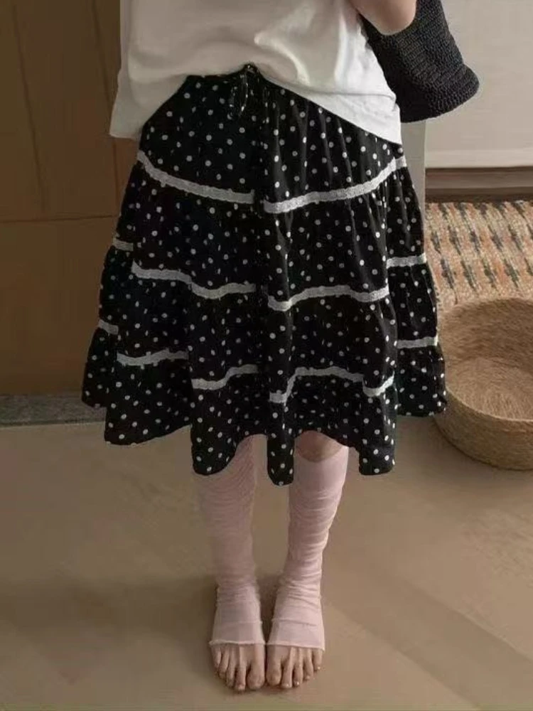 

2025 Korea Lace New Polka Dot Cake Skirt Women Japanese Sweet Casual Loose Short Skirts Female Designer Chic Kawaii Thin Outfits