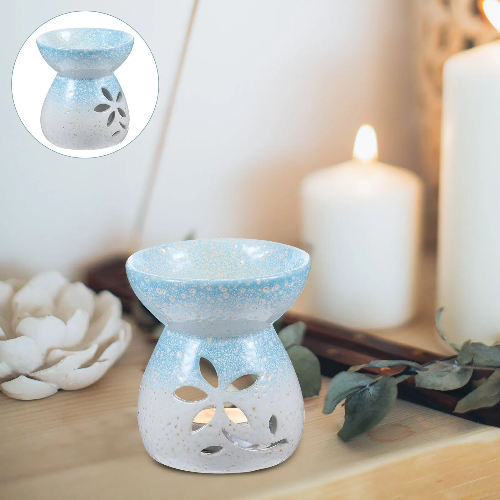 

Oil Burner Hollowed Pattern Ceramic Aroma Furnace Desktop Warmer Essential Oil Burner Scented Wax Melt Warmer