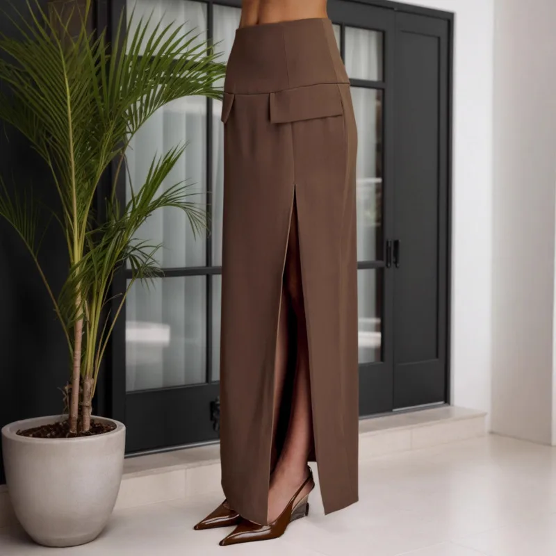 Spódnica damska HKSH na wiosnę i jesień, jednolita, z rozcięciem z boku, dopasowana, z wysokim stanem, elegancka, modna, do biura, formalna, model HK14481