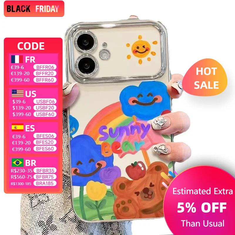 for iPhone 16 Pro iPhone 15 iPhone 14 case 13/11 full-package large window doodle rainbow