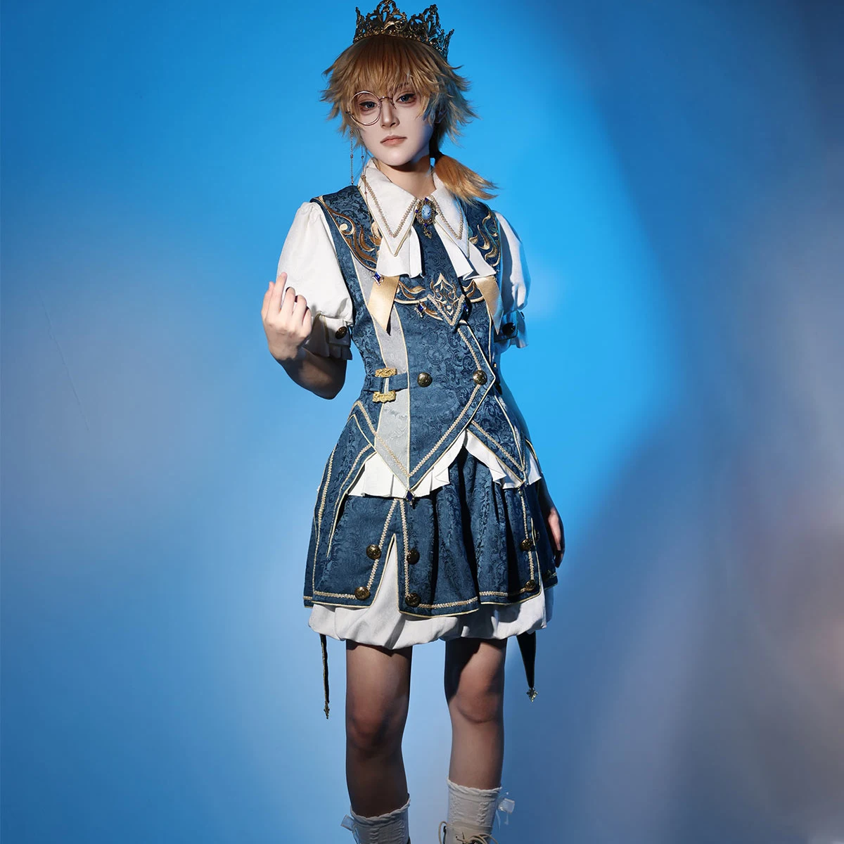 Lolita Sottocultura Costume cosplay principe elegante di fascia alta Palazzo retrò Stile preppy SK Abito blu Set gotici con ricamo pesante