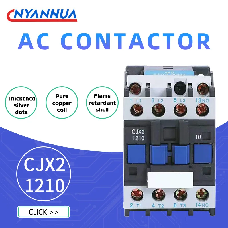 CJX2-1210 3 Phase Motor Magnetic Contactor Relay 12A 3P 1NO AC 24V 110V 220 Volts 380V Coil 35mm Din Rail Mounting