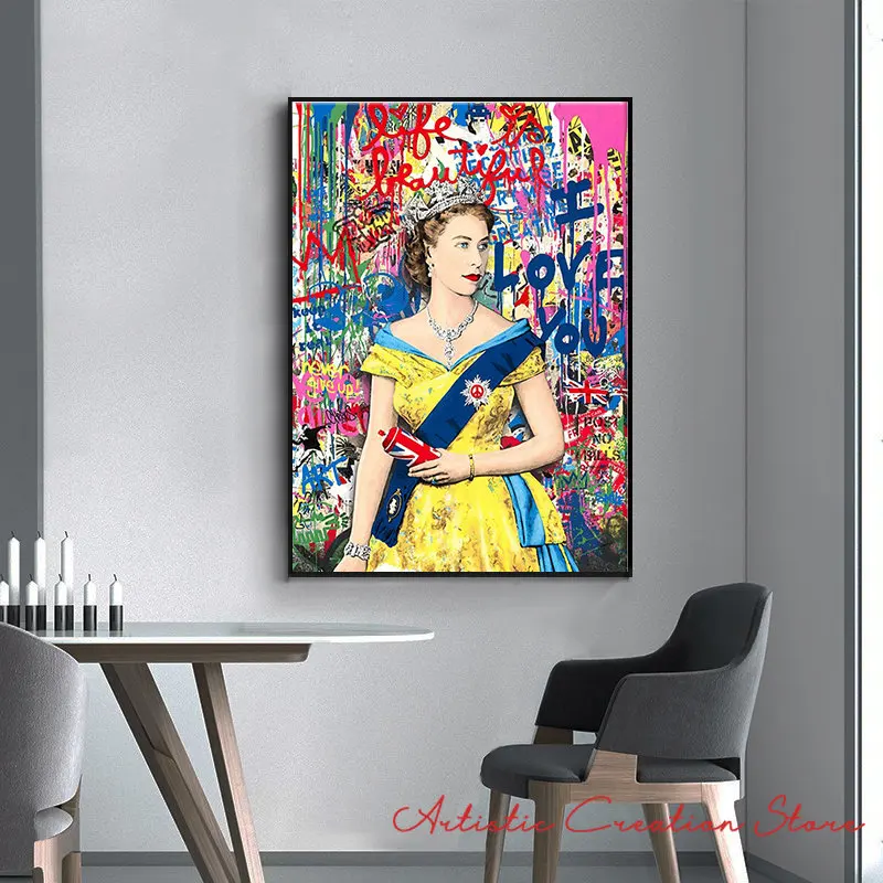 Elizabeth II of England Queen Posters Abstract Graffiti Canvas Painting and HD Prints Wall Art Pictures Living Room Home Decor