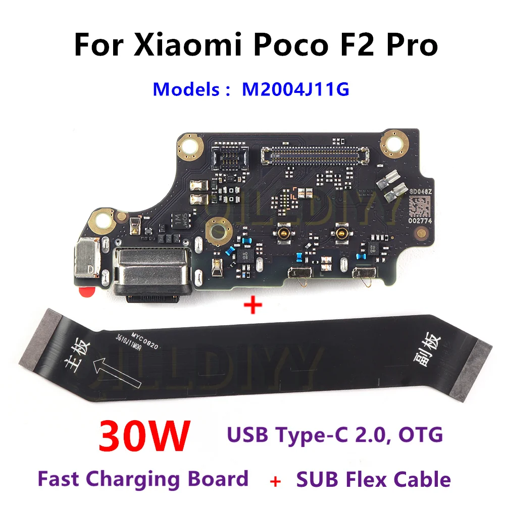 Para Xiaomi Poco F2 Pro, Conector de Puerto de Carga Rápida USB Tipo-C de 30W, Placa Base Principal, Cable Flexible SUB, Micrófono