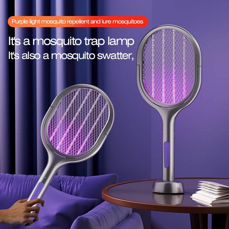 6 in 1 Retractable Mosquito Killer Swatter Racket Electric Fly Trap Bug Lamp Bat for Home House Zapper Insect Extendable Handle view 4