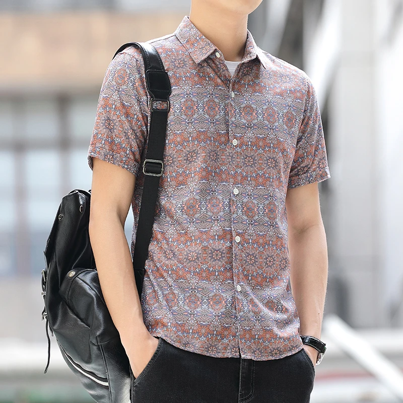 Summer Men\'s New Fashion Polo Shirts Youthful vitality Lapel Short Sleeve Commute Thin All-match Casual Printed Button Tops