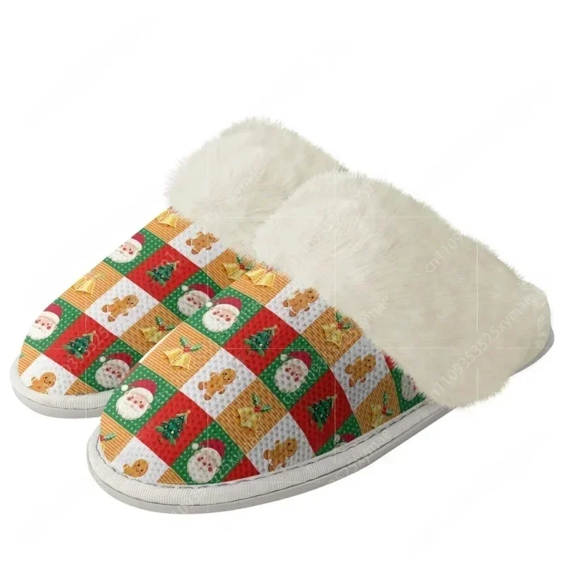 Pantuflas de Felpa de la Serie Bastones de Caramelo Navideños, Zapatos Cálidos para Hombre y Mujer, Pantuflas Ligeras Térmicas Personalizadas de Algodón para el Hogar y el Dormitorio