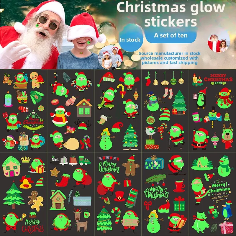 Christmas Glow-in-the-dark Tattoo Cartoon Children's Santa Party Party Decorated with Glowing Tattoo Stickers Gift for The Child