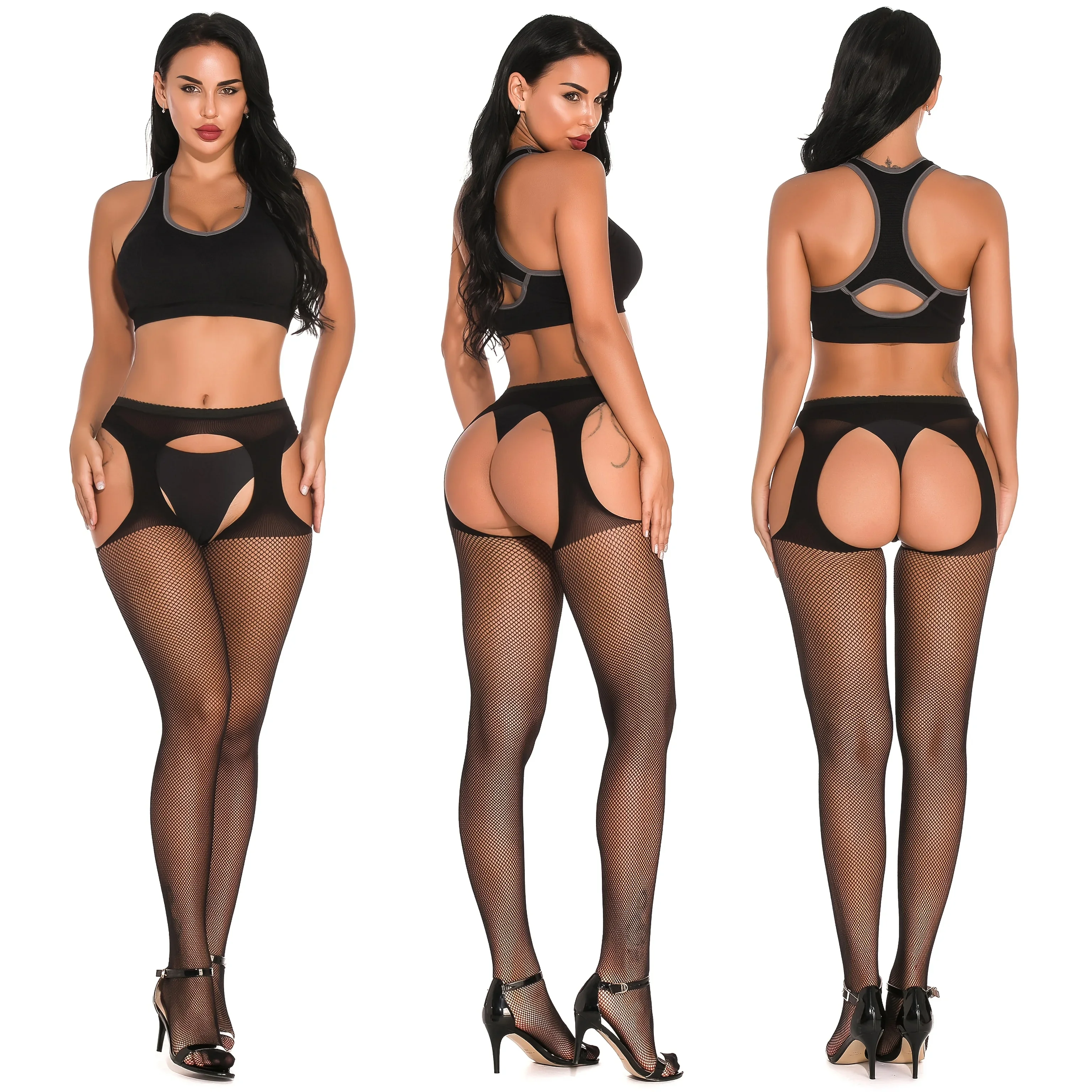 

1 Pc Sexy Fishnet Thigh Garter Women's Socks Pantyhose - Open Crotch Design, Cutouts, Stockings and Socks