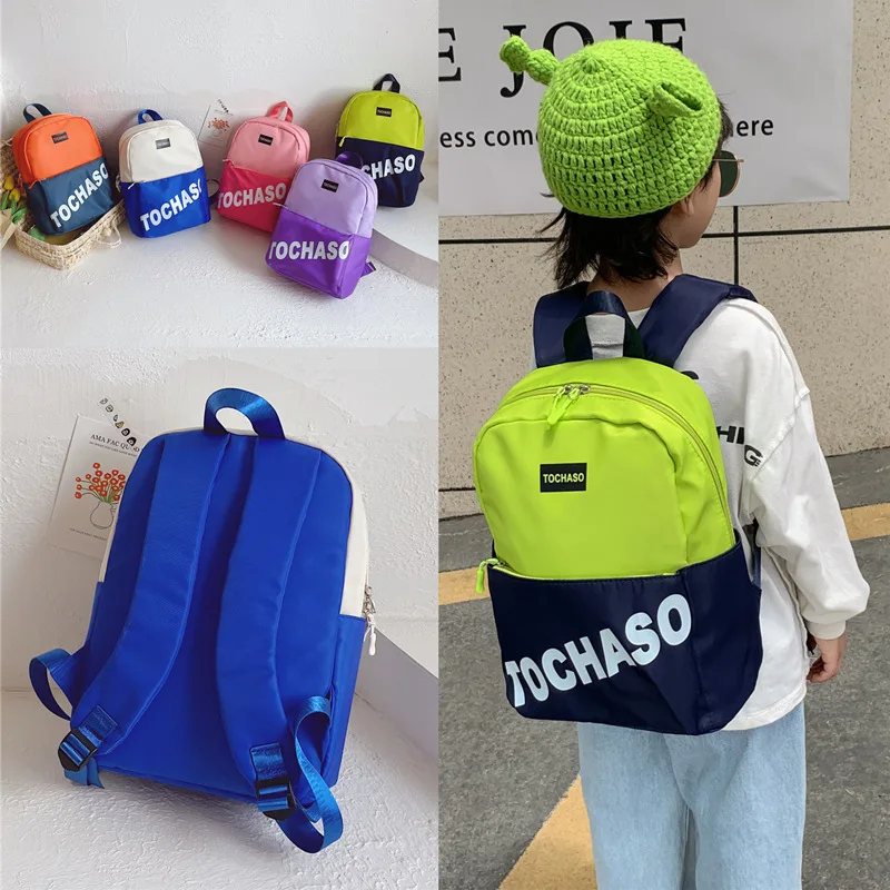 INS Kindergarten Schoolbags, mochilas de escola primária feminina, carta inglesa de contraste infantil, nova moda, 2023