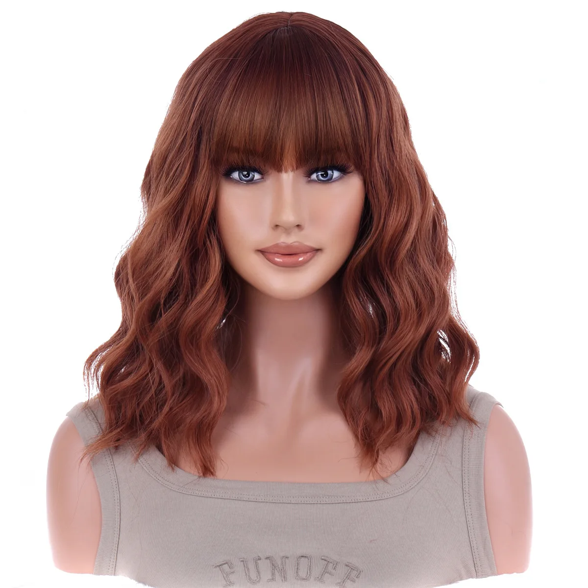 

Qi bangs short hair European and American women curly hair fashionable water ripple chemical fiber wig headgear