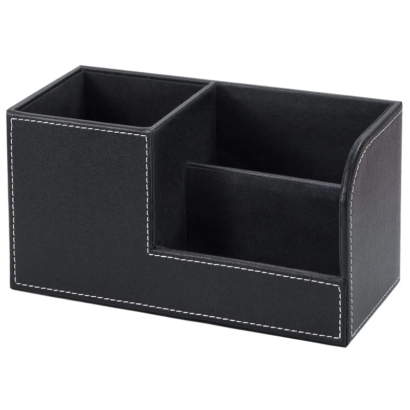 Multifunctional Desk Storage Rack PU Leather Pen Holder Desk Storage Storage Box Stationery Business Card Pen Black