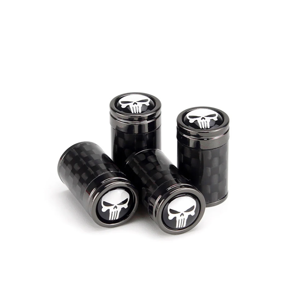 1Set Carbon Fiber Skull Valve Stem Caps Car Wheels Tires Valves Dustproof Auto Truck Bike ATV Rims Valve Covers Auto Accessories