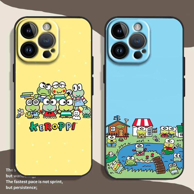 Keroppi Cute Cartoon For Apple iPhone 15 14 13 12 11 XS XR X Pro Max Plus Mini Soft Shockproof TPU Black Phone Case