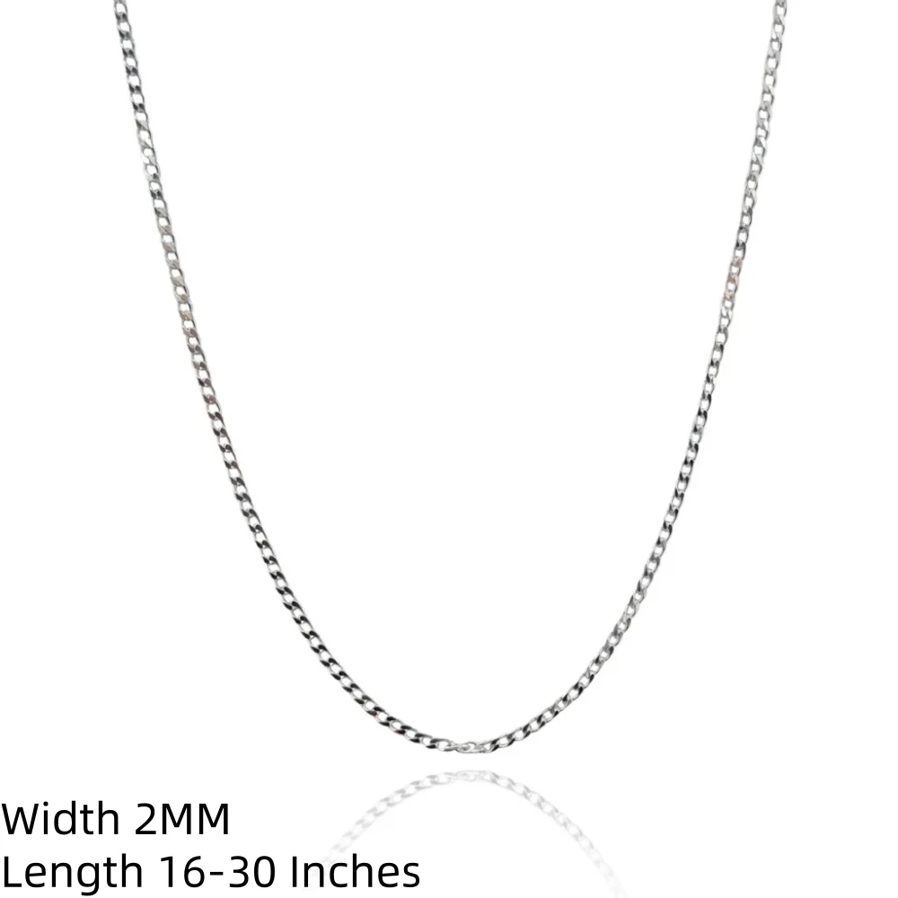 925 Sterling Silver 16-30 Inch 2mm Sideways Cuban Necklace, Hip Hop Men And Women Fashion Wedding Engagement Jewelry Gift