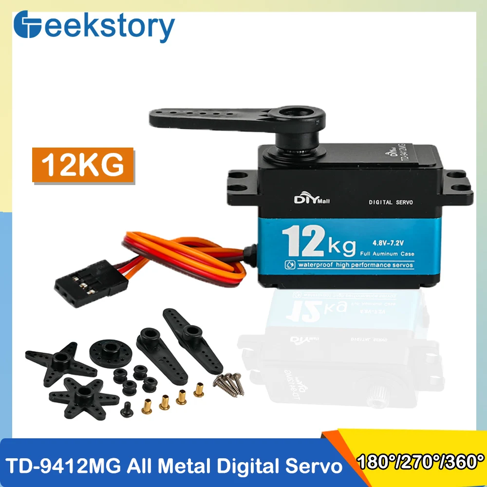 TD-9412MG Servo Digital de Metal completo, Motor de cepillo de carbono de alto Torque de 12KG, Servo corto de 180/270/360 grados para modelo de coche RC 1:10 1:8