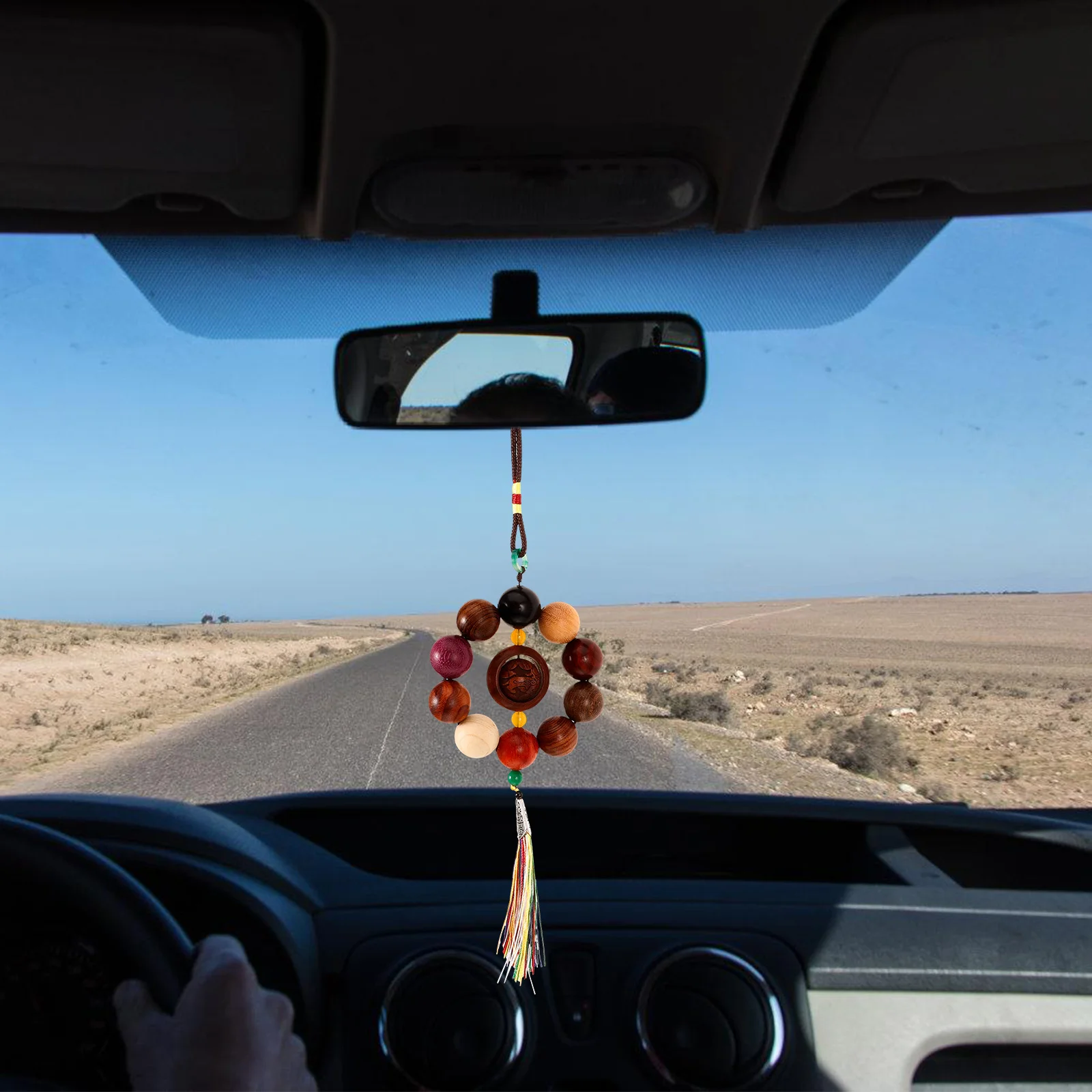 

Sandalwood Car Pendant Creative Rosary Ornament Decorative Hanging Charm for Vehicle Rear View Mirror Accessories