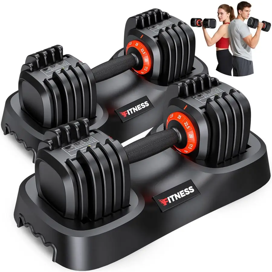 

Adjustable Dumbbell Set of 2, 25 55 80LB Dumbbell SetFast Adjust Weights Set, 5 10 16 in 1 Free Weights Dumbbells S Customizable