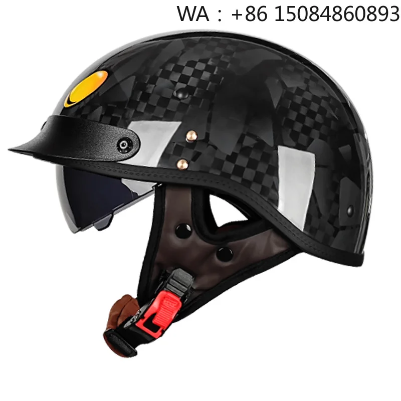 

Customizable Carbon fiber material half face helmet, retro stylish appearance, DOT certified lightweight casco with removable de