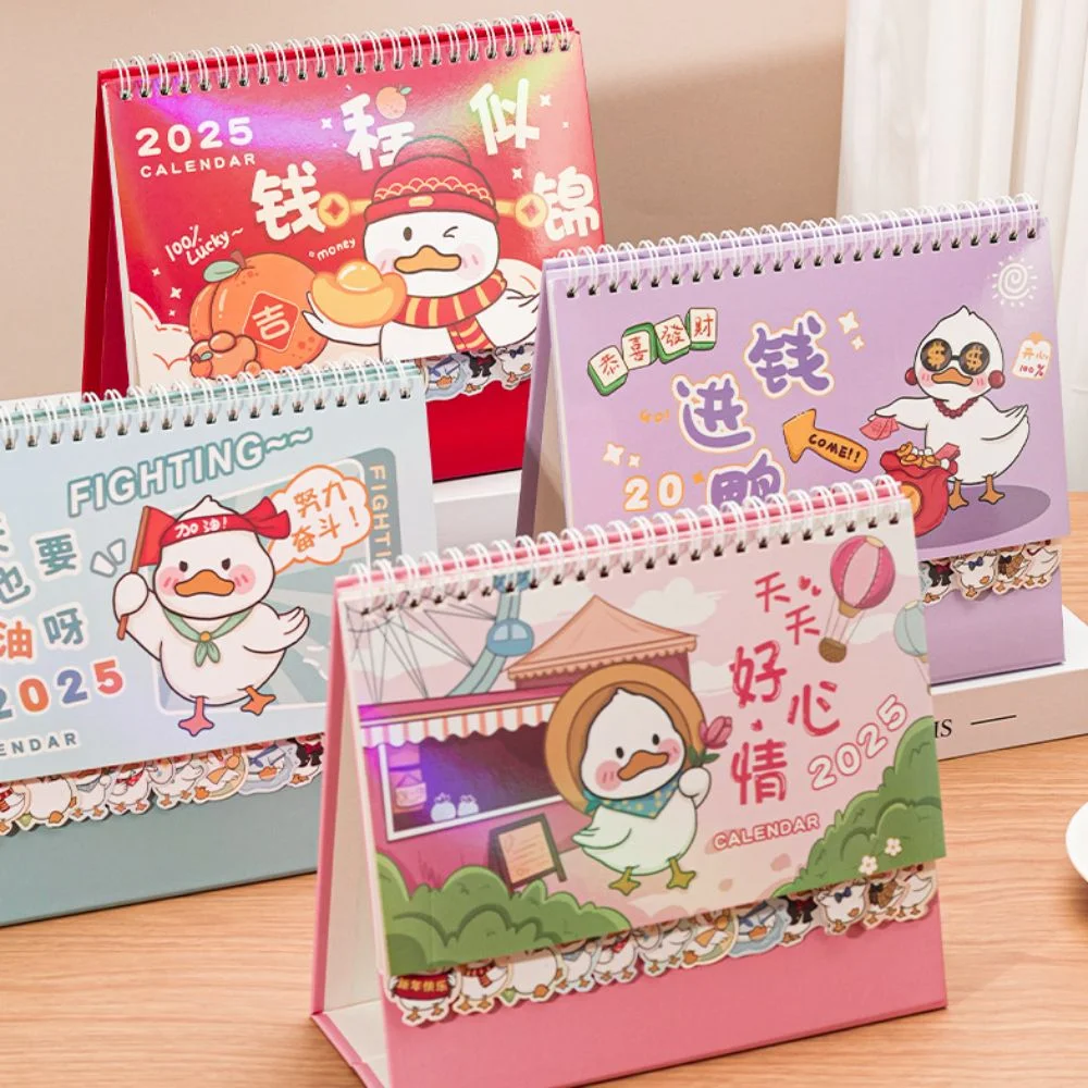 Laser 2025 Desk Calendar Panda/Duck Pattern Standing Flip Planning Monthly Calendar Coil Binding Solid Schedule Calendar Student