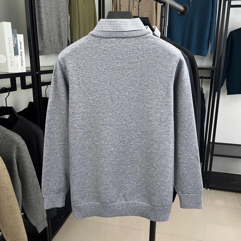 سترة رجالية مكونة من طبقتين، هيكل محبوك بياقة قميص، ألياف صوف ميرينو الأسترالية المخلوطة، مكتب الأعمال #6