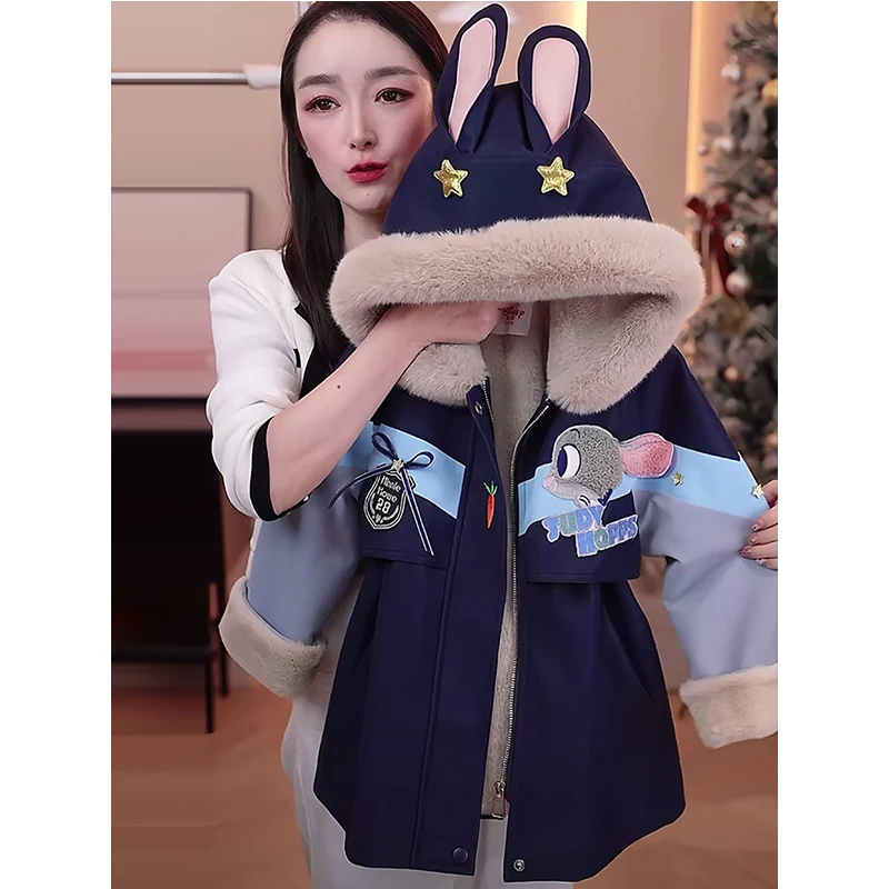 New Cartoon Disney Zootopia Judy Hopps Girl Jacket Winter Keep Warm Padded Jacket Thick Coat Children'S Parka Outdoors Wind Coat