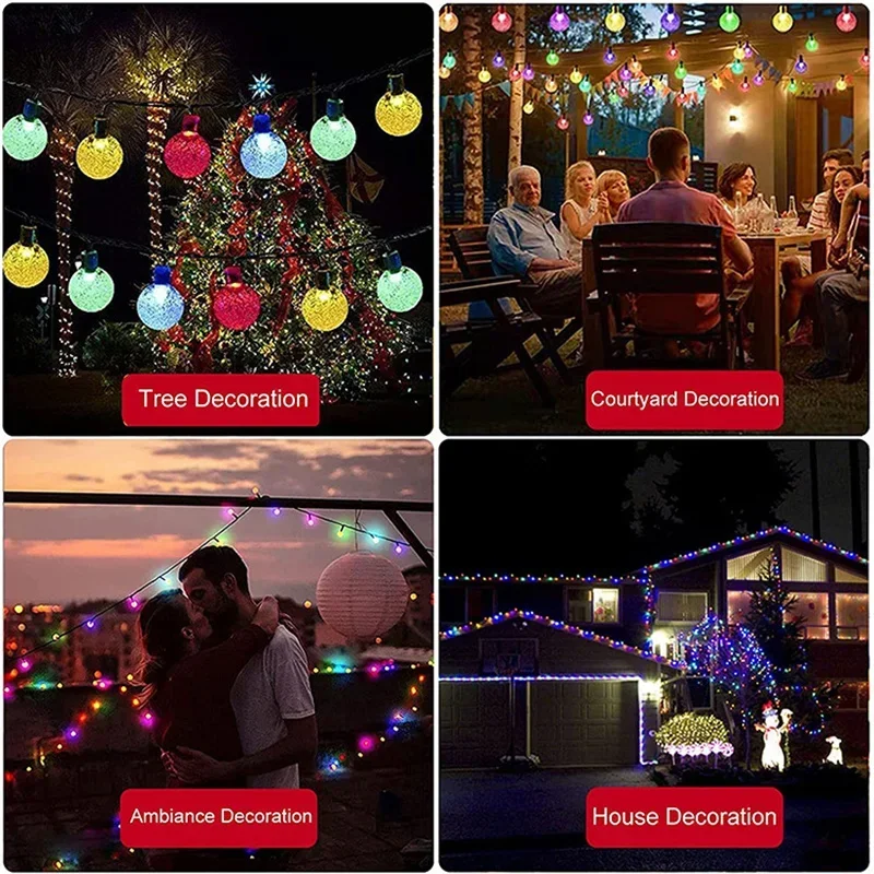 Holiday Solar Bubble String Lights 8 Lighting Modes Garden Street Tree Yard Party Christmas Outdoor Camping Parterre Decoration